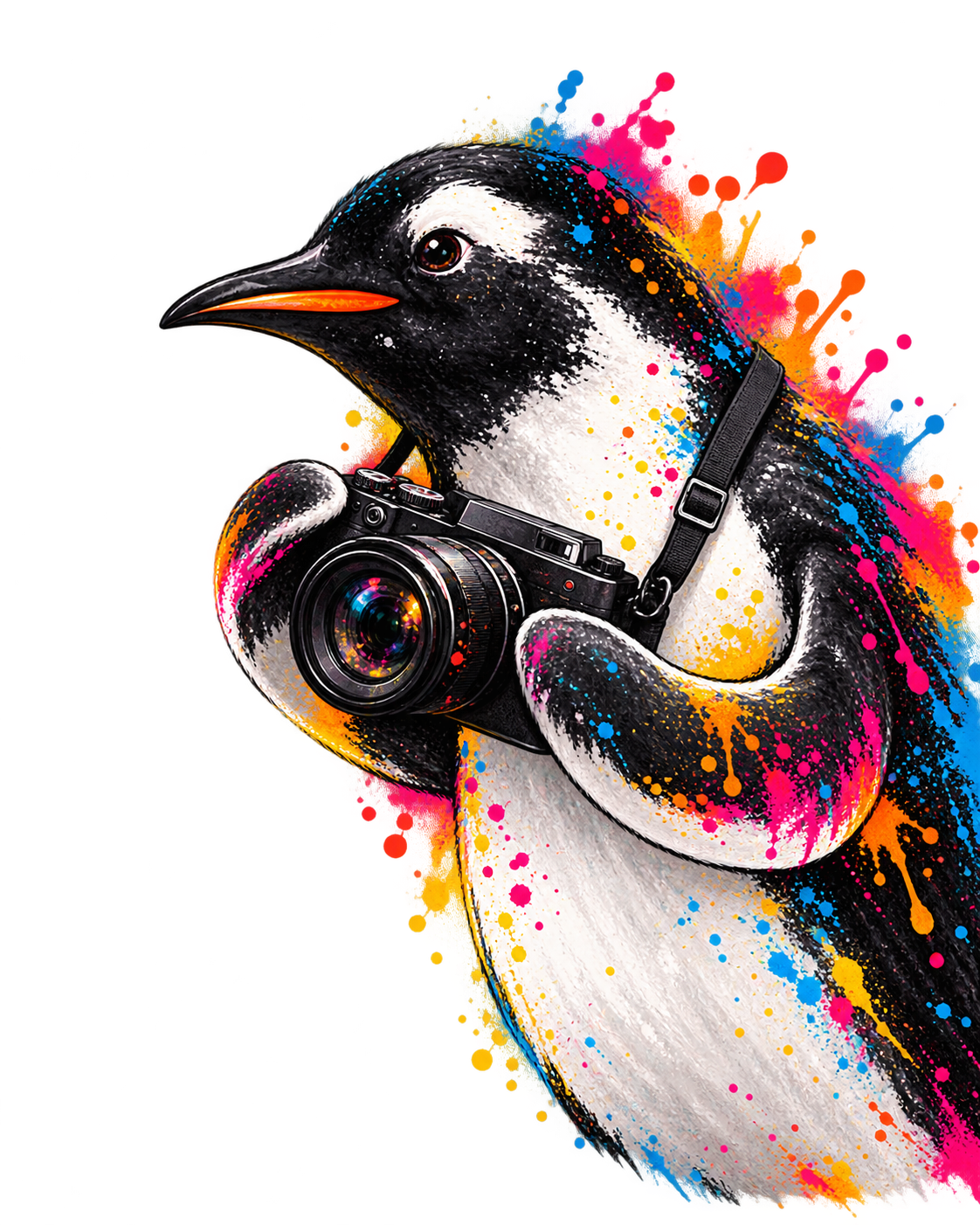 Pinguin met camera kijkt om de hoek